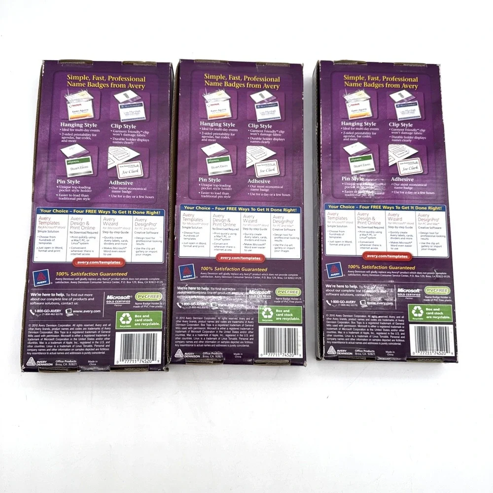 Lot of 3 Avery 74520 Hanging Style Name Badges 3x4 50/Pack New